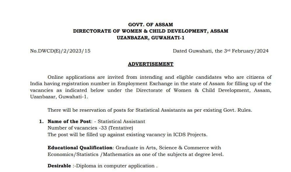 Women & Child Development Recruitment 2024 notice